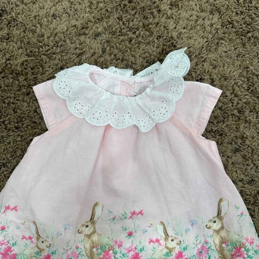 Janie‎ and Jack Baby Girl Pink Bunny Floral Eyelet Set 3-6 Months Easter Kidcore
